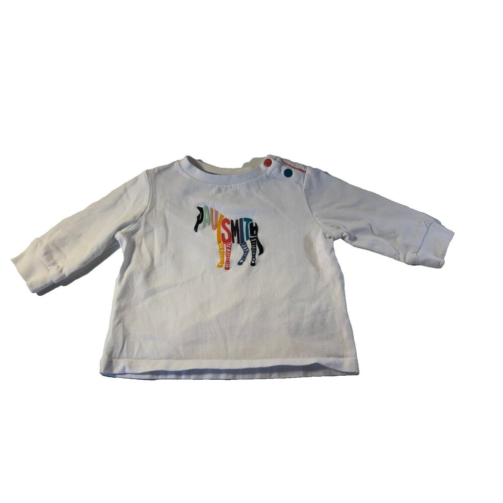 Paul Smith Baby White long Sleeve Tee with Rainbow Zebra Logo Print 3-6m